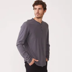 MONROW Long Sleeve Henley VINTAGEBLACK Best
